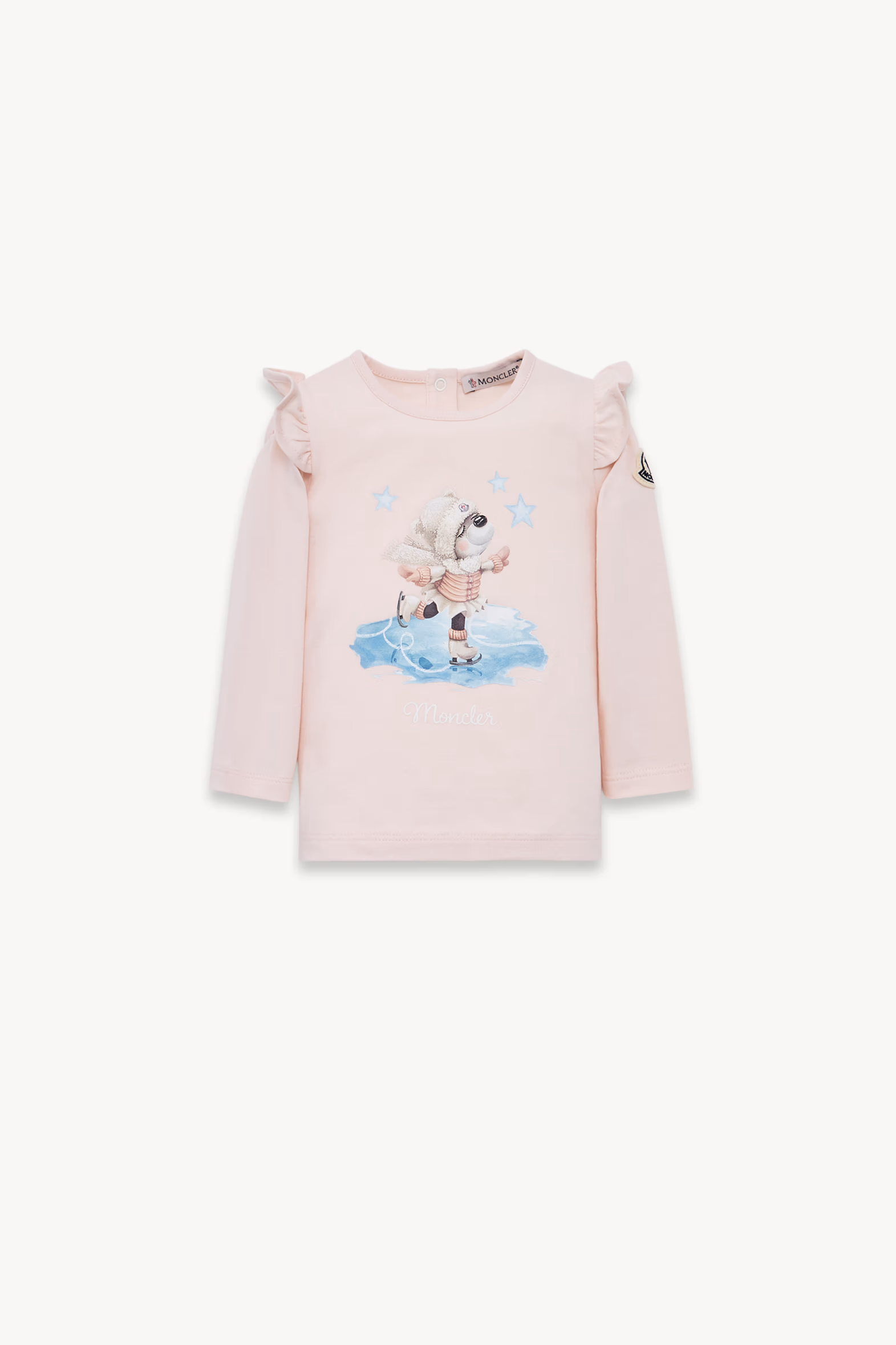 Teddy Bear Motif Long Sleeve Cotton T-Shirt Girl Light Pink Moncler 0